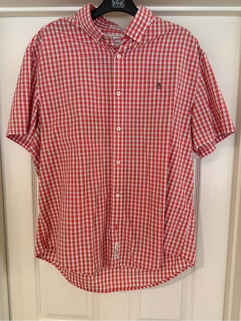 Original Penguin Men’s Orange & White Short-Sleeve Gingham Button-Down Shirt XL